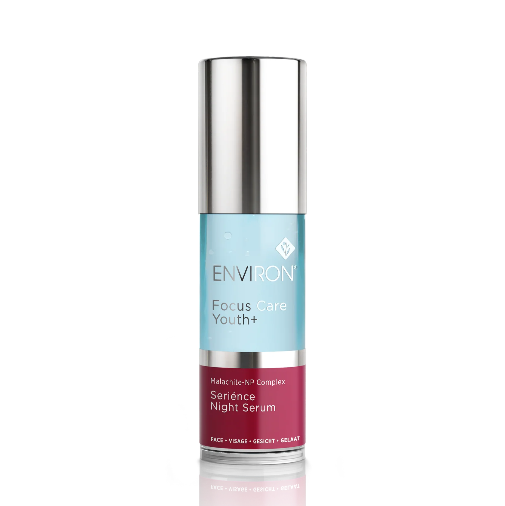 Skincare serum bottle with 'Environ' branding on a white background